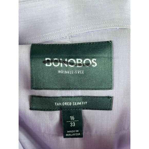Bonobos Wrinkle Free Tailored Slim Fit Button Up Shirt Light Purple Men's 16/33 - Picture 5 of 8
